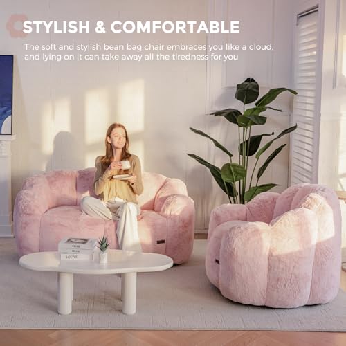 Floral Shaped Bean Bag Sofa for Adults, Faux Fur Floor Chair, Beige U8616
