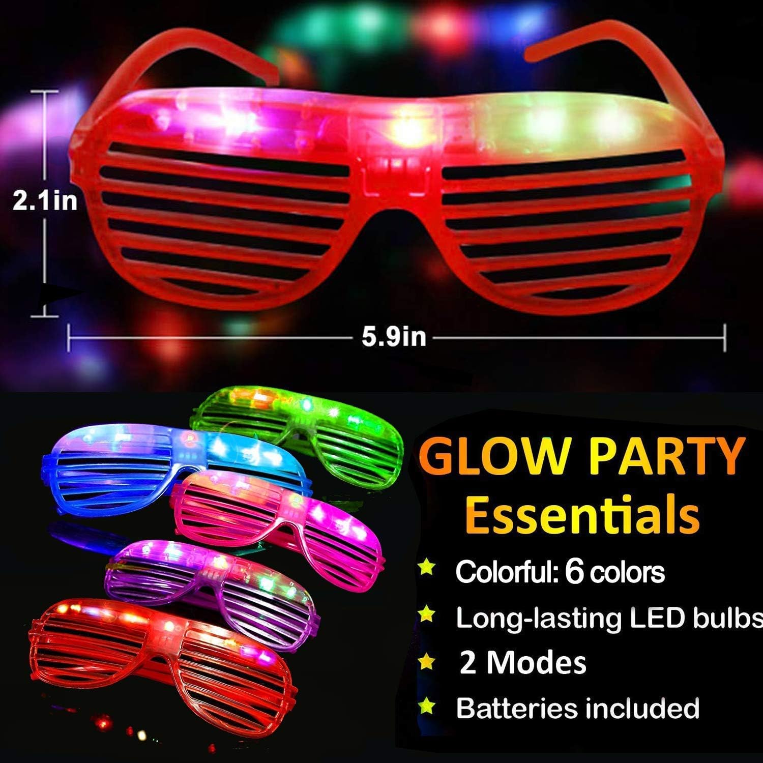 20 Pack LED Glow Glasses Party Supplies Neon Flashing Shades M60890