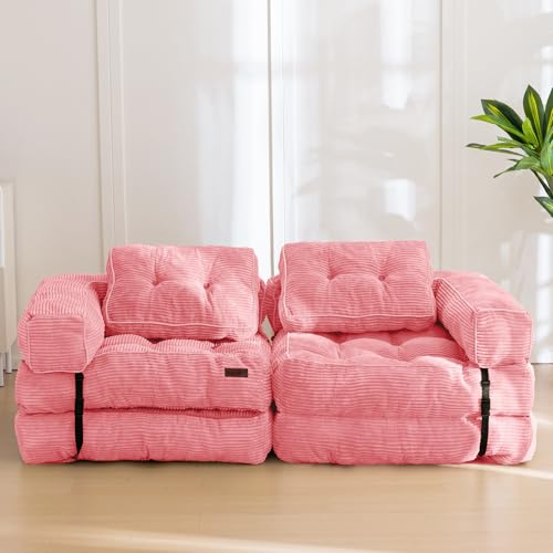 Folding Sofa Bed, L-Shaped Convertible Sleeper Couch with Armrest and Pillow, Dark Grey M375676