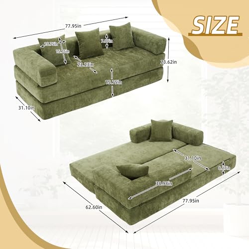 Corduroy Convertible Sleeper Sofa Bed with Pillow, Beige O72530