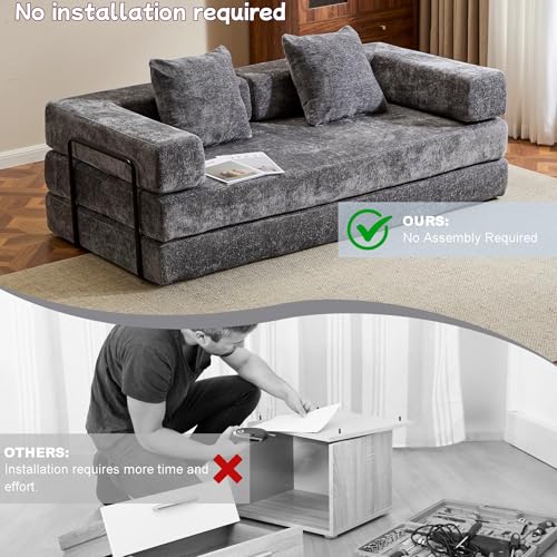 Foldable Floor Sofa Bed with Pillow Back and Armrest, Dark Gray S29408
