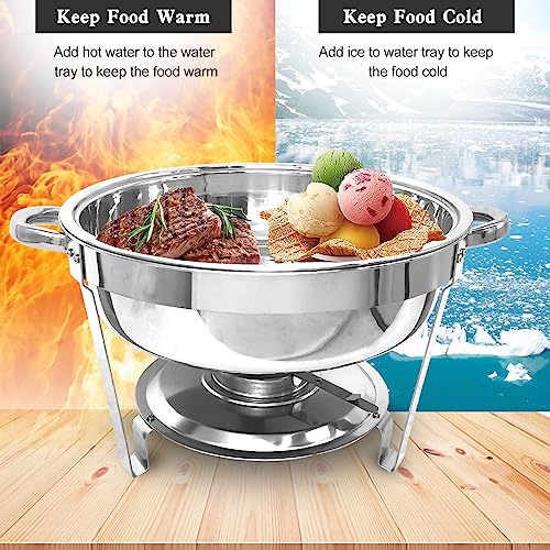 6 QT Round Stainless Steel Chafing Dish Buffet Set with Covers, 2 Pack Q3465