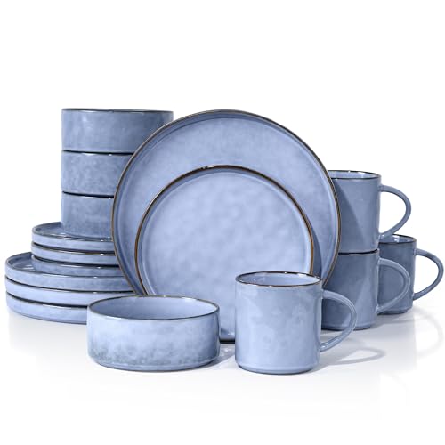 HaWare Dinnerware Sets, 16-Piece Stoneware Plates and Bowls Set, Dish Set for 4, Elegant Ceramic Dishware for Home Restaurant, Chip and Scratch Resistant, Microwave and Dishwasher Safe, Saturn Khaki