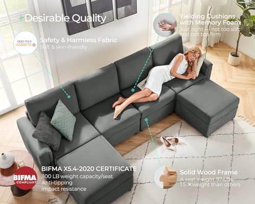 Modular Sectional Sofa with Storage, U Shaped Couch, Blue Y4358