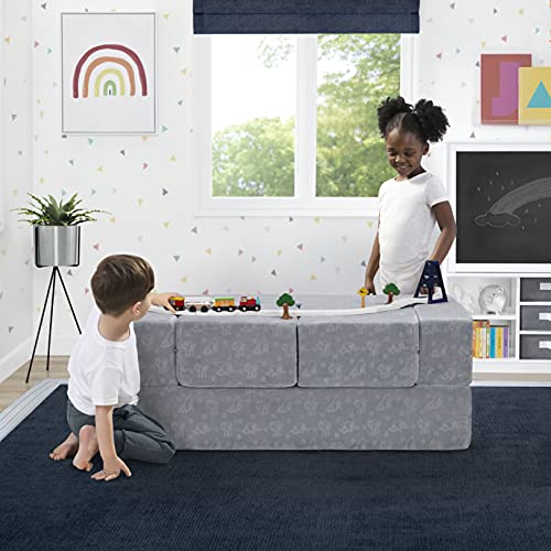 Convertible Sofa & Play Set for Kids and Toddlers with 2 Ottomans, Grey J8536