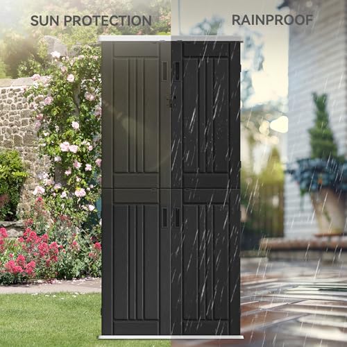 Outdoor Storage Cabinet with 2 Shelves, Waterproof Resin Tool Shed, Lockable, Dark Gray M33386