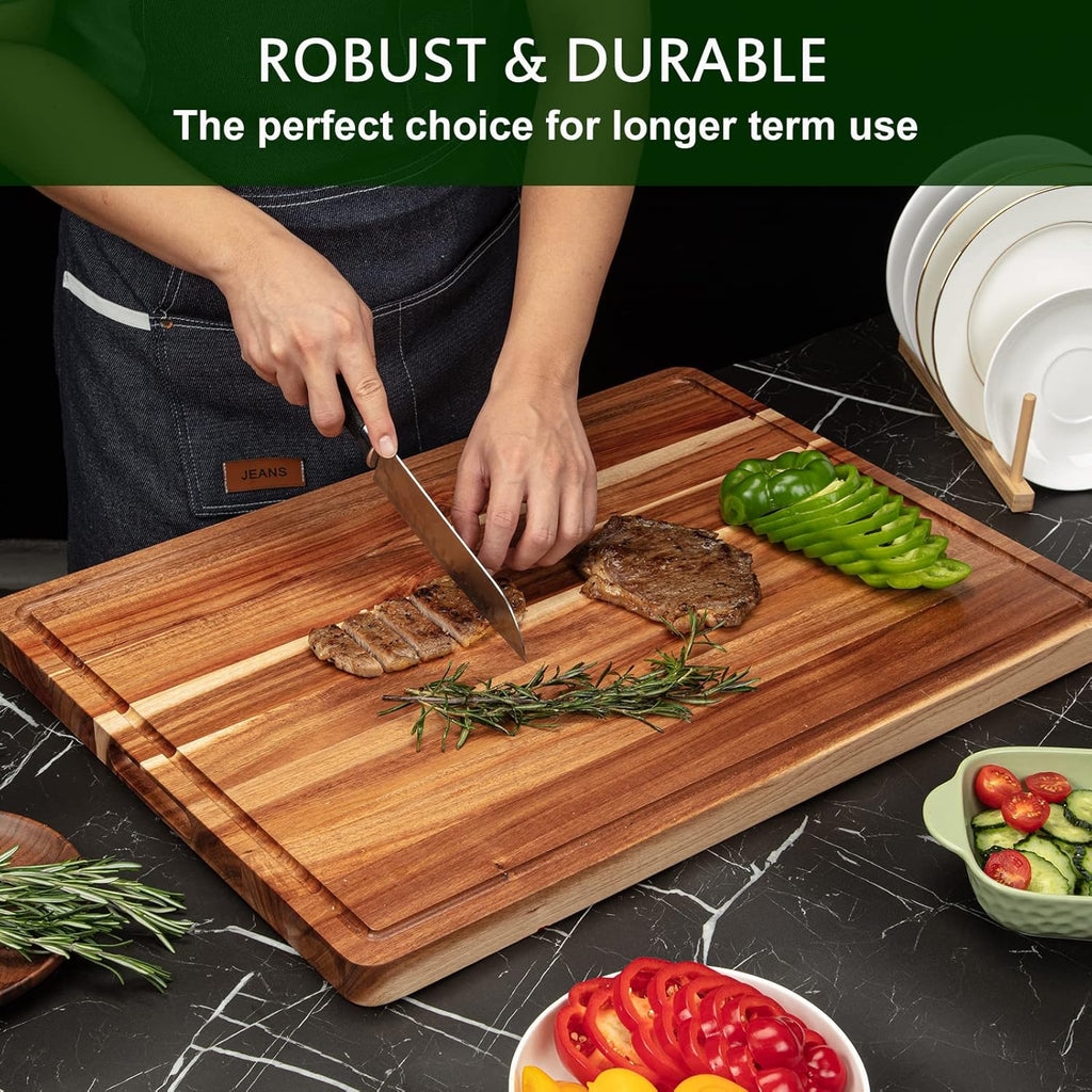 Acacia Wood Cutting Board 24x18 inch with Handle and Juice Groove Z760