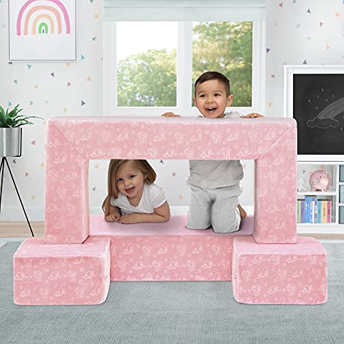 Convertible Sofa & Play Set for Kids and Toddlers with 2 Ottomans, Grey J8536