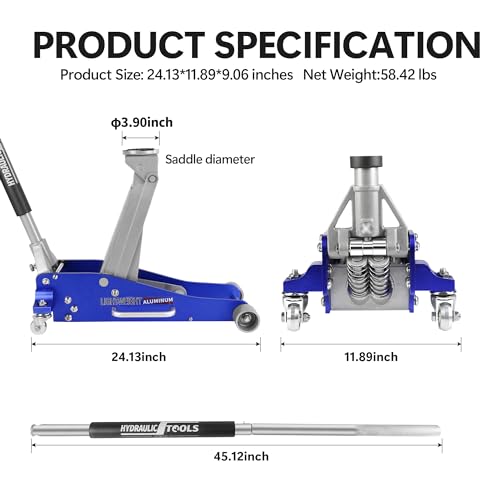 Heavy Duty Hydraulic Floor Jack, Low Profile Steel Racing Jack, 2 Ton Capacity, Blue H1350