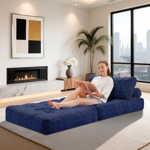 Folding Sofa Bed with Dual Pillow and Handle, Convertible Sleeper Chair, Black M821