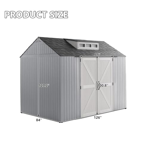 Outdoor Resin Storage Shed with Floor, Weatherproof, 7x7 FT U80308