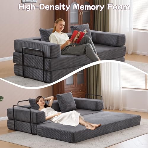 Foldable Floor Sofa Bed with Pillow Back and Armrest, Dark Gray S29408