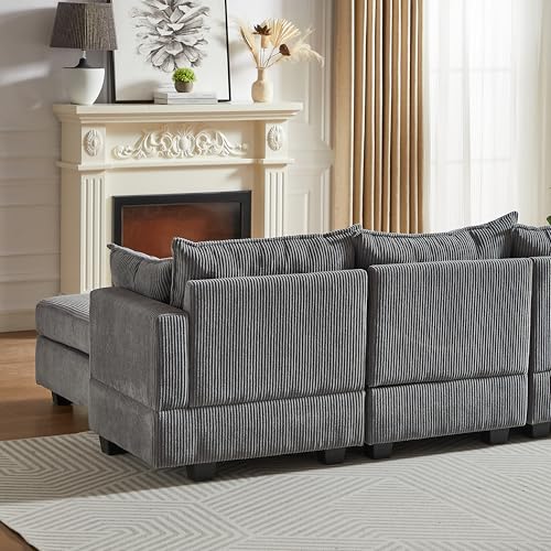 Modular Storage Sectional Sofa with Movable Ottomans, U-Shaped Chenille U839651