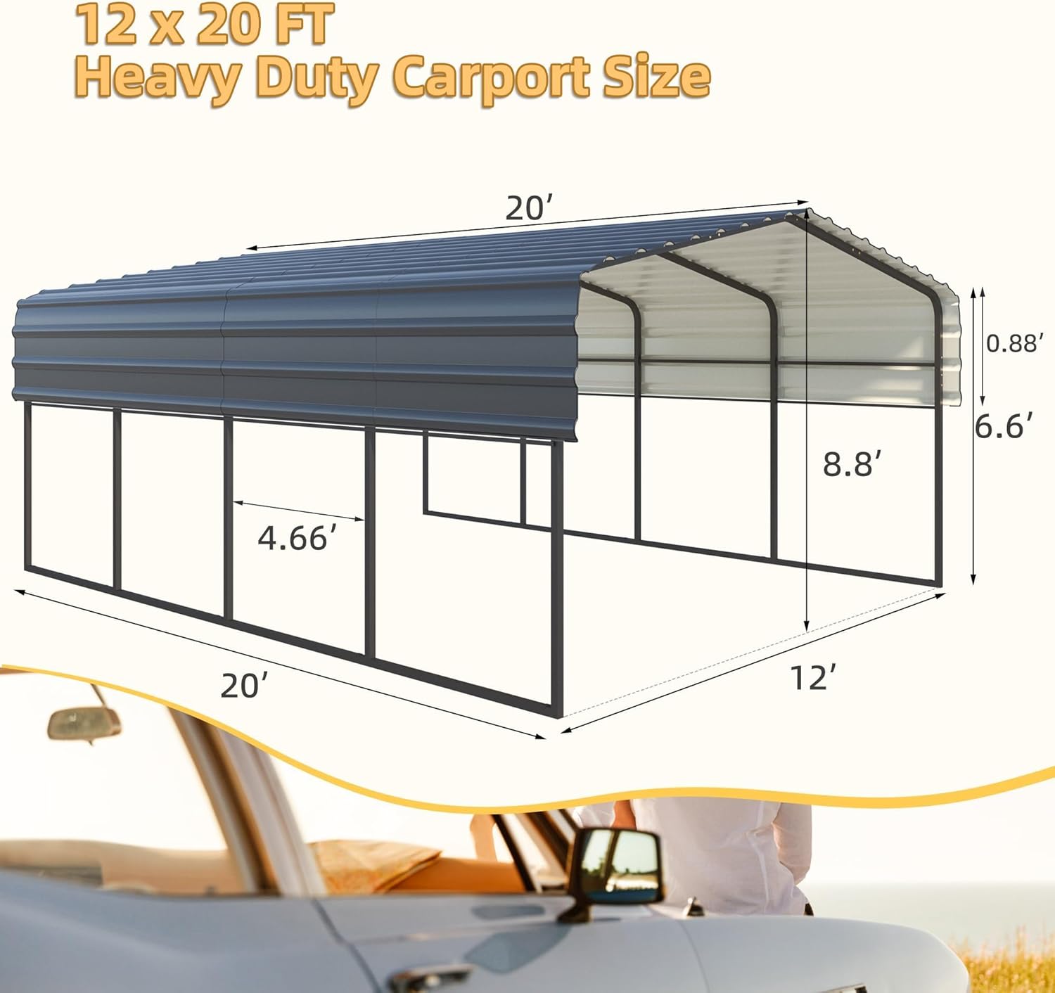 Heavy Duty Metal Carport for 2 Car, Boats and Tractors C23765