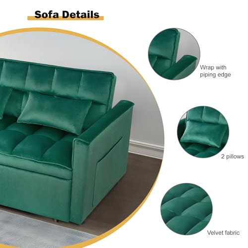 Sleeper Sofa Bed with Side Pocket, Convertible Futon Couch for Living Room X8857