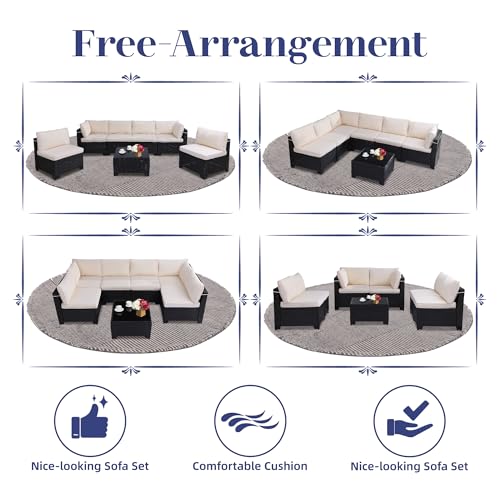Outdoor Sectional Sofa Set with Cushions and Glass Coffee Table T1708