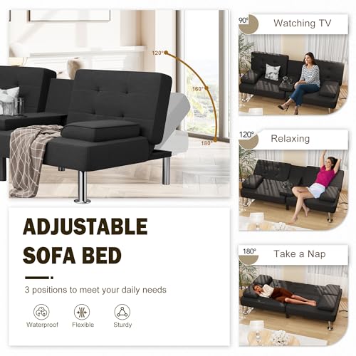 Modern Linen Convertible Folding Futon Sofa Bed with Removable Armrests Y192