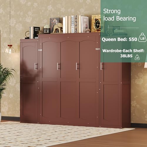 Murphy Bed with Two Wardrobes and Storage Shelf for Small Bedrooms A623