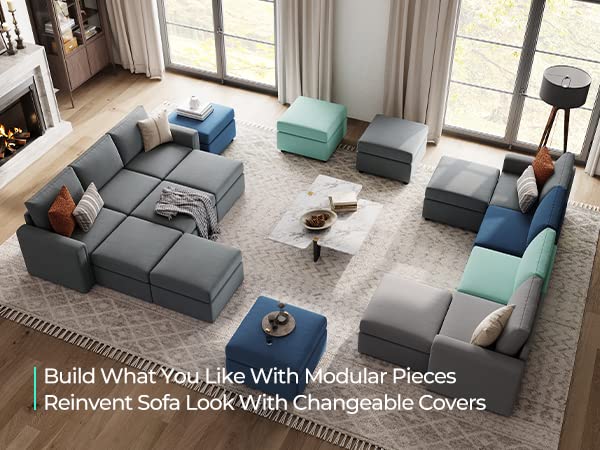 Modular Sectional Sofa with Storage, U Shaped Couch, Blue Y4358