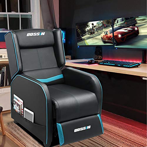 Gaming Recliner Chair for Adults, PU Leather Ergonomic Racing Style, Grey B7581