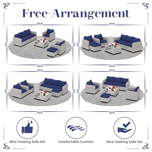 Outdoor Sectional Sofa Set with Cushions and Glass Coffee Table T1708