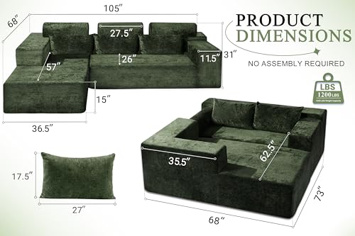 L-Shape Modular Sectional Sofa with Deep Seat, No Assembly Required C597556