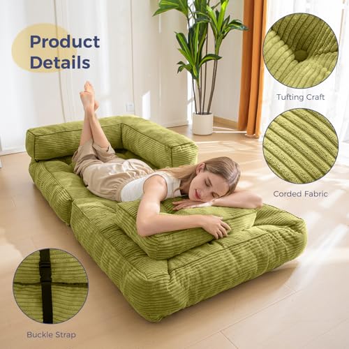 Folding Sofa Bed, L-Shaped Convertible Sleeper Couch with Armrest and Pillow, Dark Grey M375676