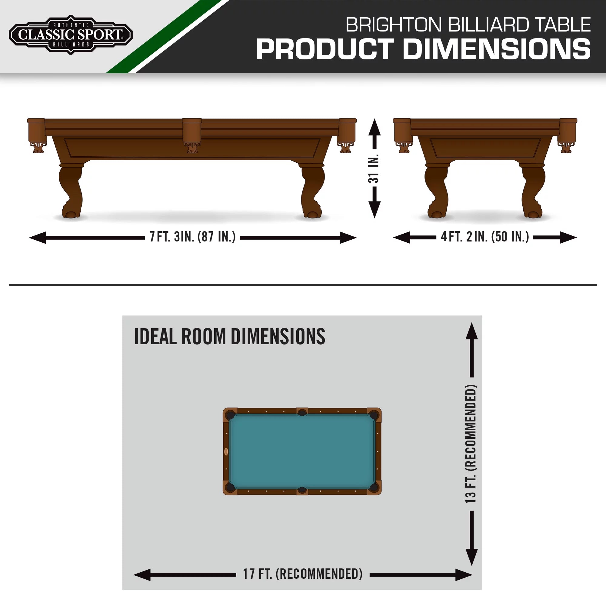 87" Billiard Pool Table in Green A99819