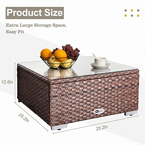 Outdoor Wicker Patio Side Table with Glass Top P11489