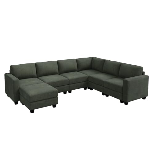Corduroy Modular Sectional Couch with Storage, L-Shaped, 6 Seater, Dark Gray X823135