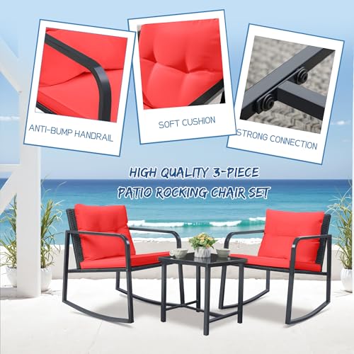 3 Piece Rocking Wicker Bistro Set with Glass Coffee Table J90293