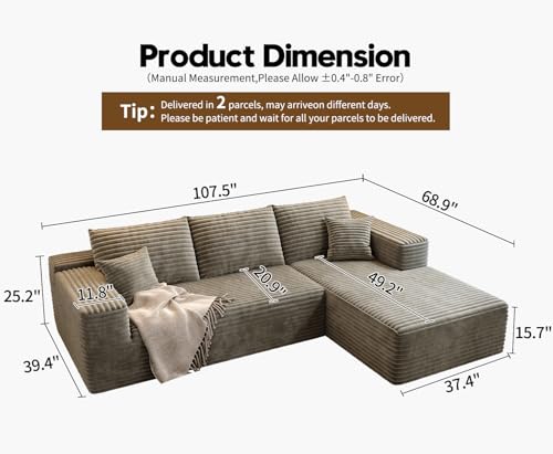 Modular Sectional Sofa with Ottoman, U-Shaped Deep Seat Couch for Living Room O870