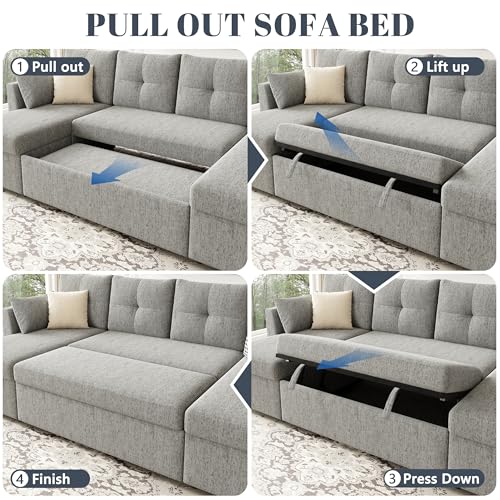 Oversized Sleeper Sofa Couch with Double Storage Chaise, Dark Grey B422253