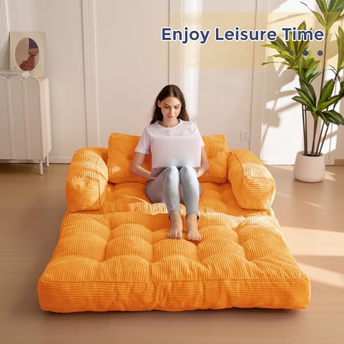 Folding Sofa Bed, L-Shaped Convertible Sleeper Couch with Armrest and Pillow, Dark Grey M375676