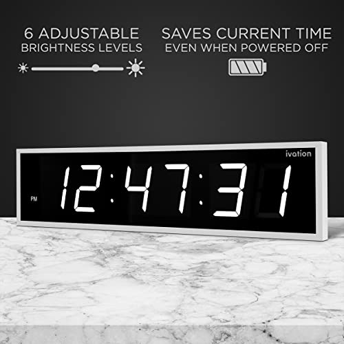 24" Digital LED Clock with Alarms, Countdown Timer & Temp - Shelf or Wall Mount (Blue) X639374