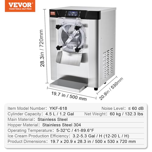 Commercial Ice Cream Machine, 20-25L/H, 2400W, 8L Stainless Steel Cylinder M959
