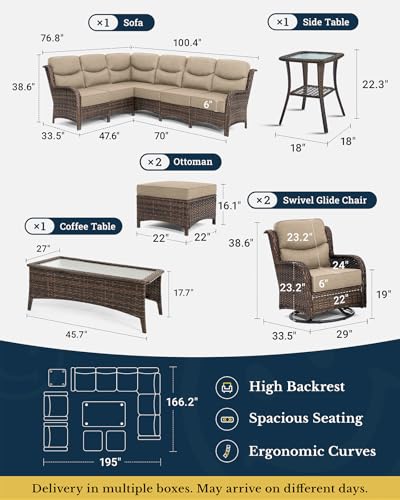 Outdoor Wicker Conversation Set with Cushions, 7 Pieces P4930
