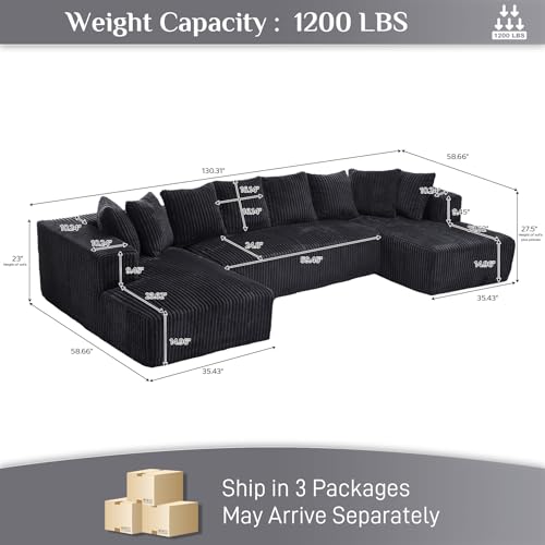 Modular Sectional Sofa with Chaise Lounge, Corduroy Memory Foam, Black Z82307