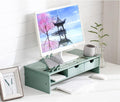 Bamboo Wood Monitor Stand Ergonomic Computer Riser 2-Tier Drawers Adjustable with Storage Organizer Drawers Desktop Laptop Shelf Risers Cellphone Stand for Home and Office Use