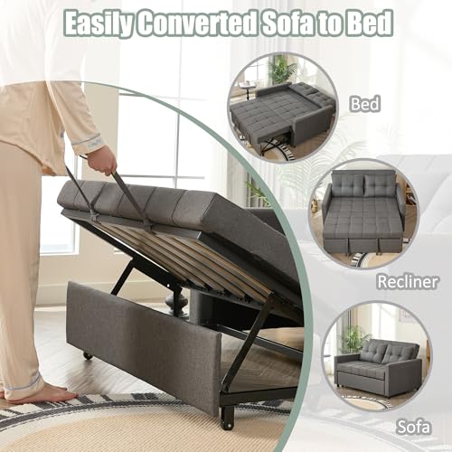 Sleeper Sofa with Pull-Out Bed, 3-in-1 Convertible, Light Gray E75945