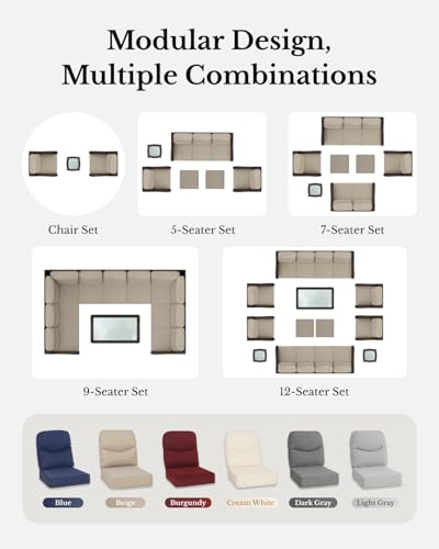 Outdoor Wicker Conversation Set with Cushions, 7 Pieces P4930