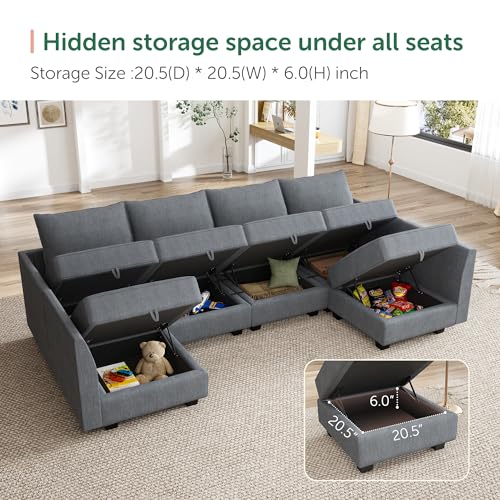 Modular Sectional Sofa with Storage, Grey Z479035