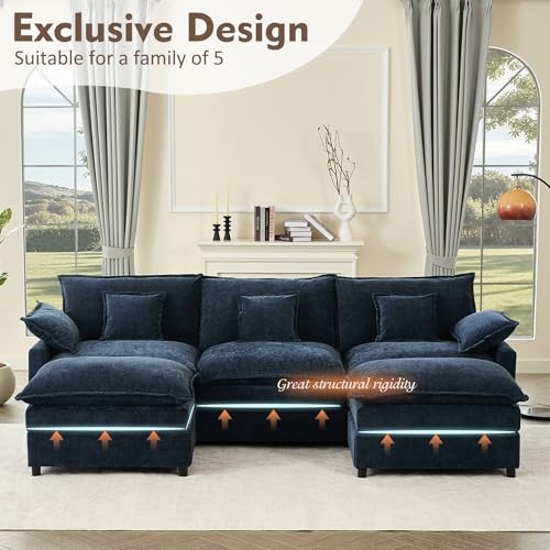 U Shaped Modular Sectional Sofa with Ottoman, Chenille, Black Z16537