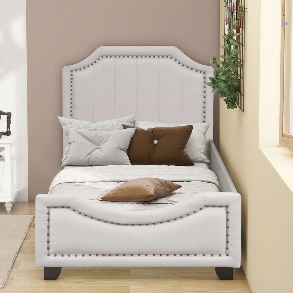 Upholstered Platform Bed Frame with Storage and Wooden Slats G224