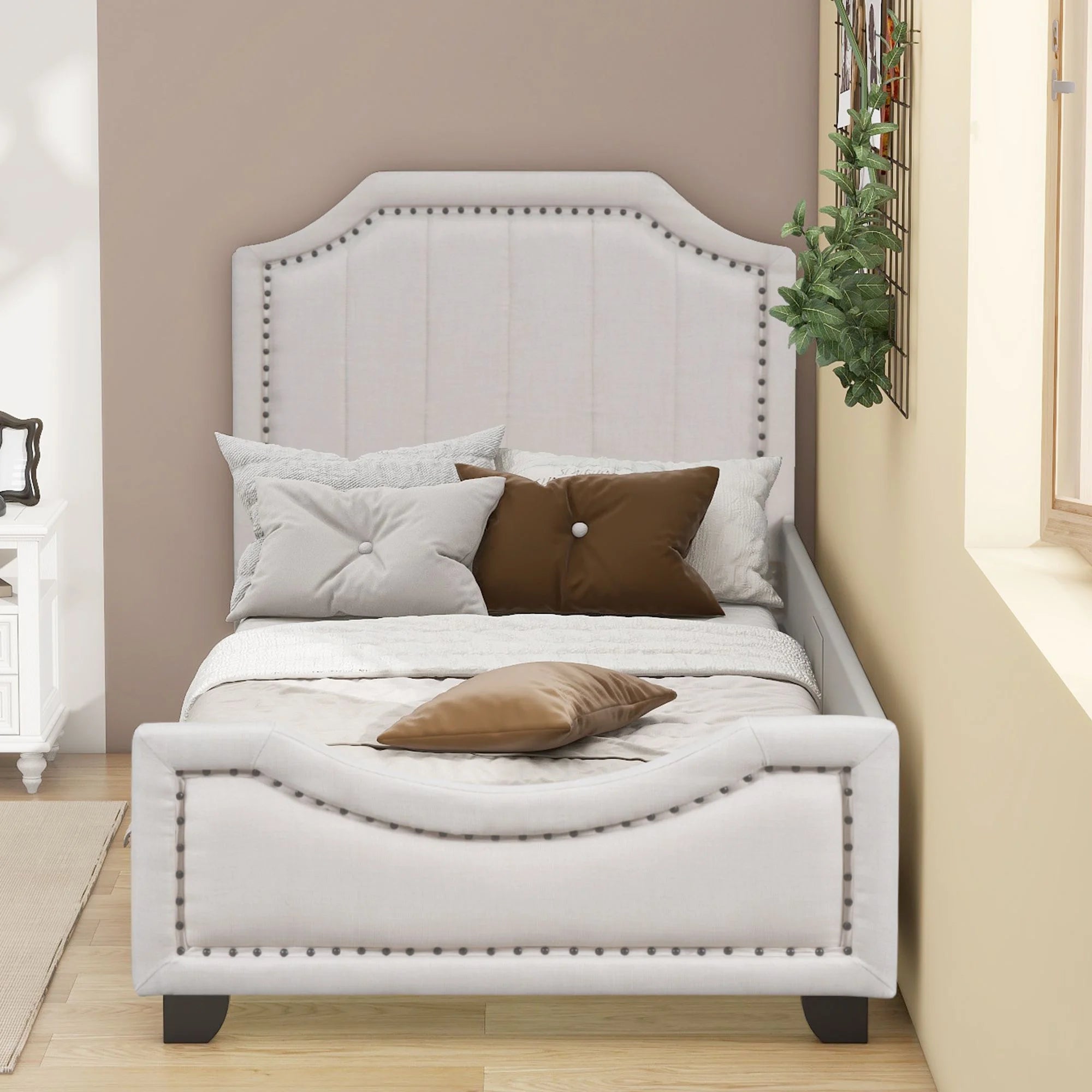 Upholstered Platform Bed Frame with Storage and Wooden Slats G224