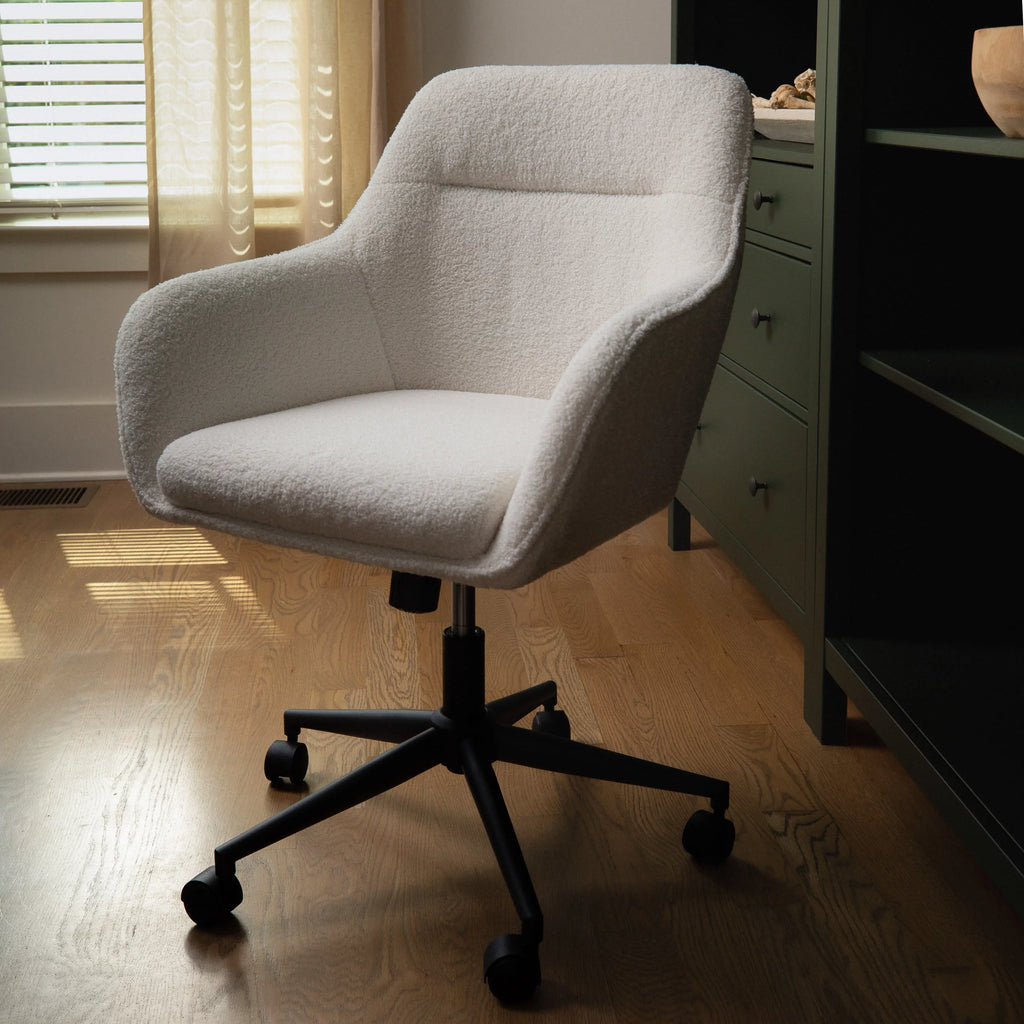 Upholstered Office Chair in White and Bronze D308