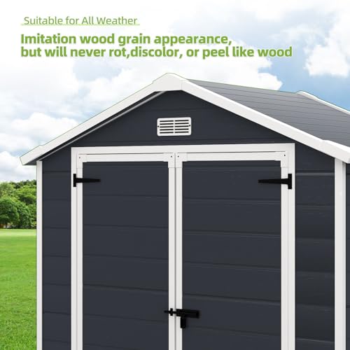 Outdoor Storage Shed 6x4.4FT, Resin with Floor, Lockable Doors for Garden Tools E30130