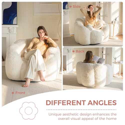 Floral Shaped Bean Bag Sofa for Adults, Faux Fur Floor Chair, Beige U8616
