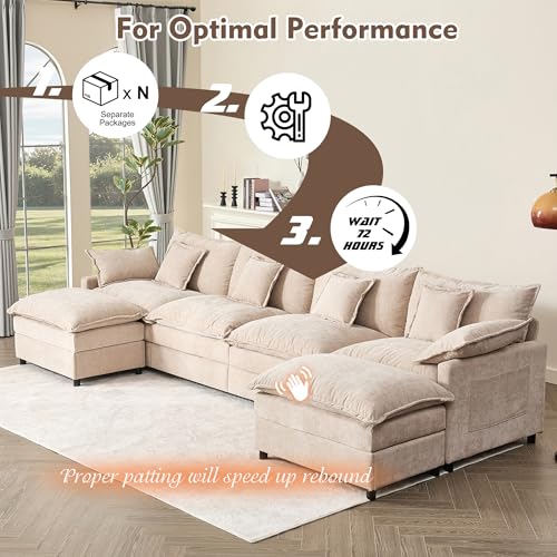 U Shaped Modular Sectional Sofa with Ottoman, Chenille, Black Z16537