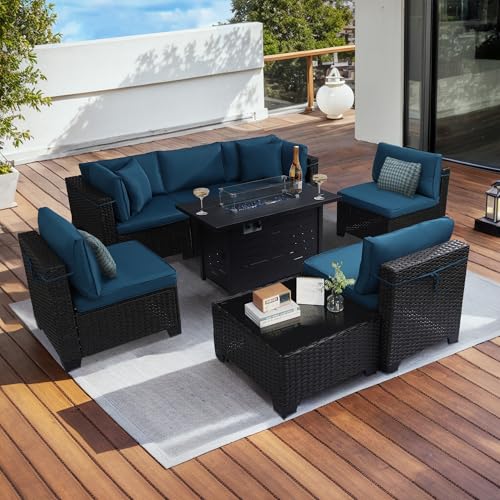 Outdoor Sectional Sofa Set with Cushions and Glass Coffee Table T1708